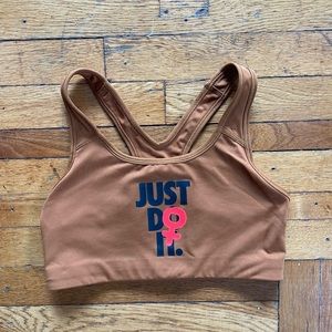 Nike Rebel Swoosh Sport Bra (Size M) Burnt Sienna/Black